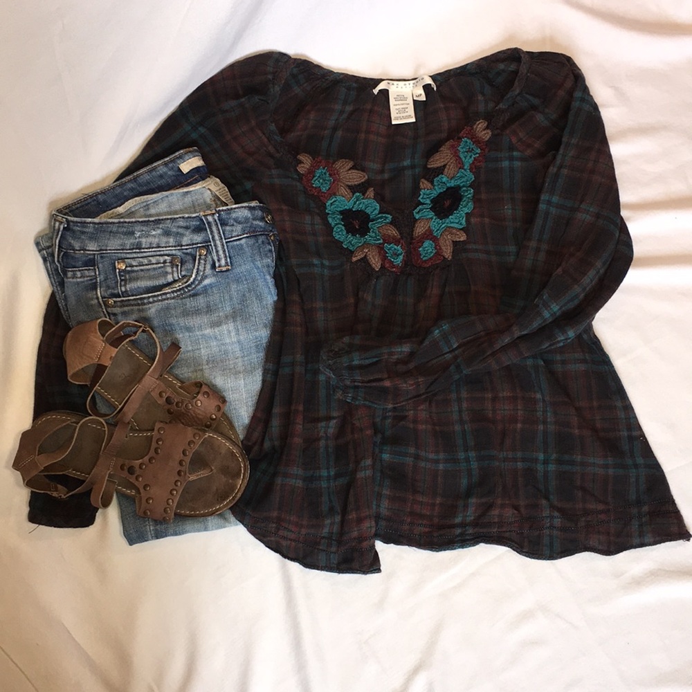 Boho top: brown and turquoise/teal